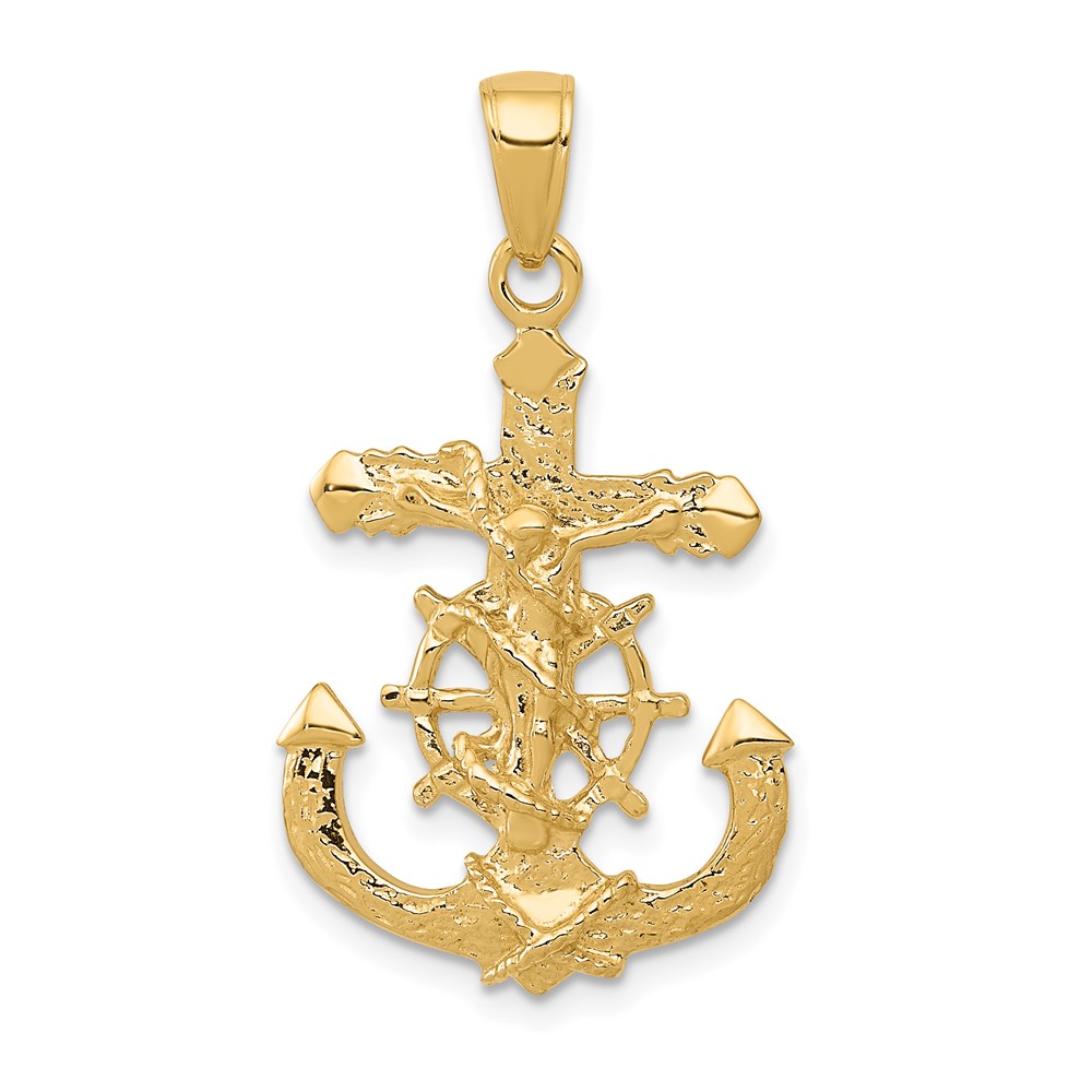 10K Polished & Textured 2-D Mariners Crucifix Rope/Wheel Pendant (10K5577)