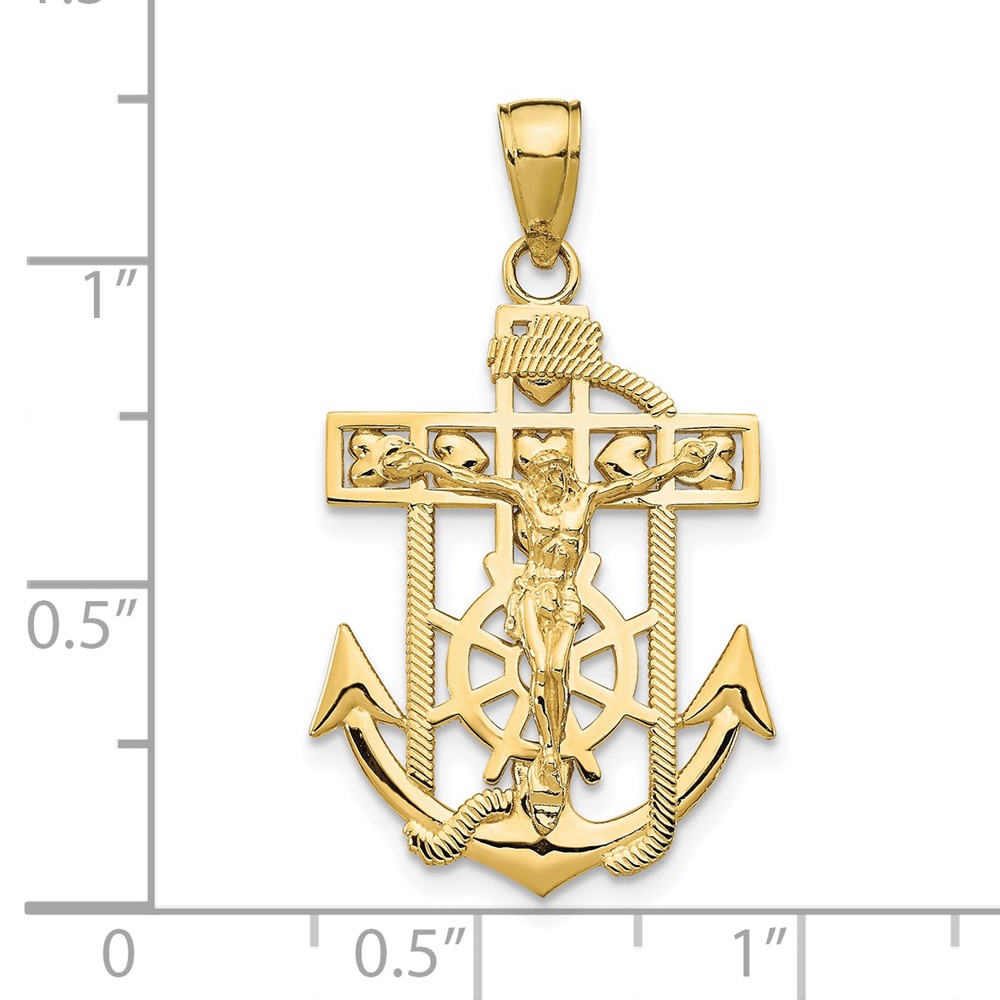 10K Gold Polished & Textured Mini Mariners Crucifix Pendant (10K5581)