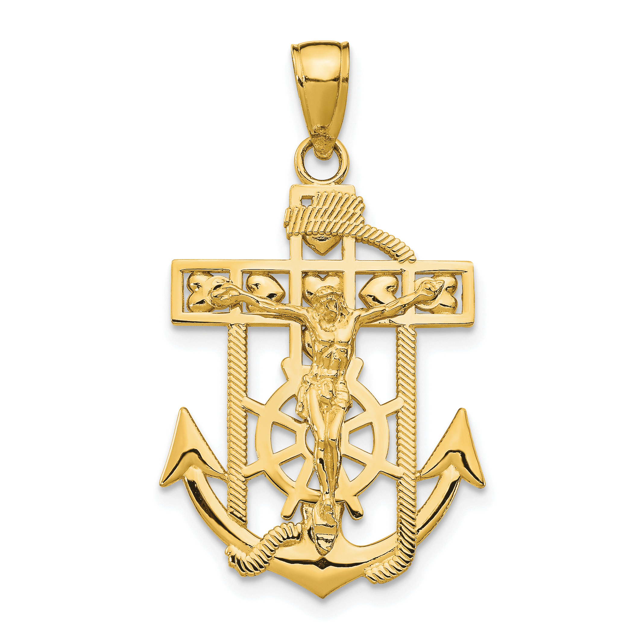 10K Gold Polished & Textured Mini Mariners Crucifix Pendant (10K5581)