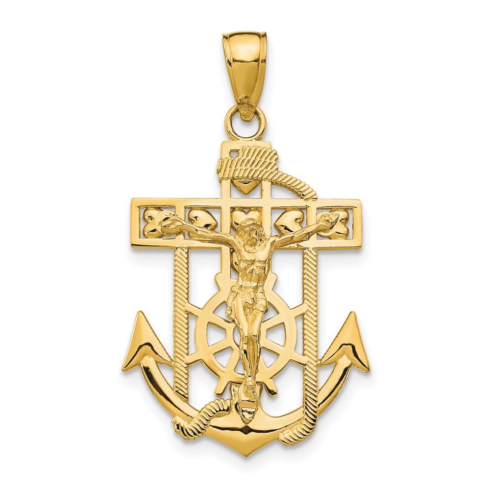 10K Gold Polished & Textured Mini Mariners Crucifix Pendant (10K5581)
