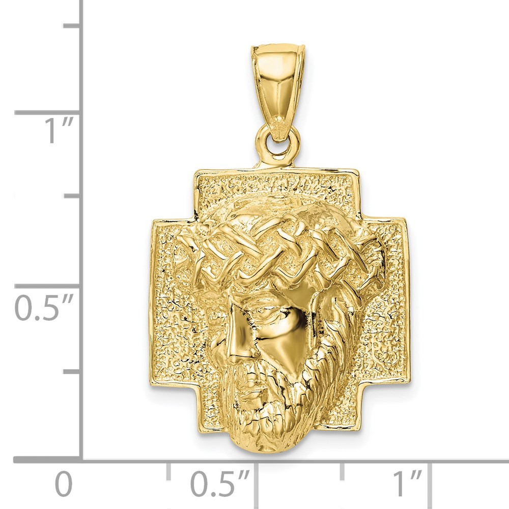 10K Gold Polished 2-D Large Jesus Head with Crown Pendant (10K5584)