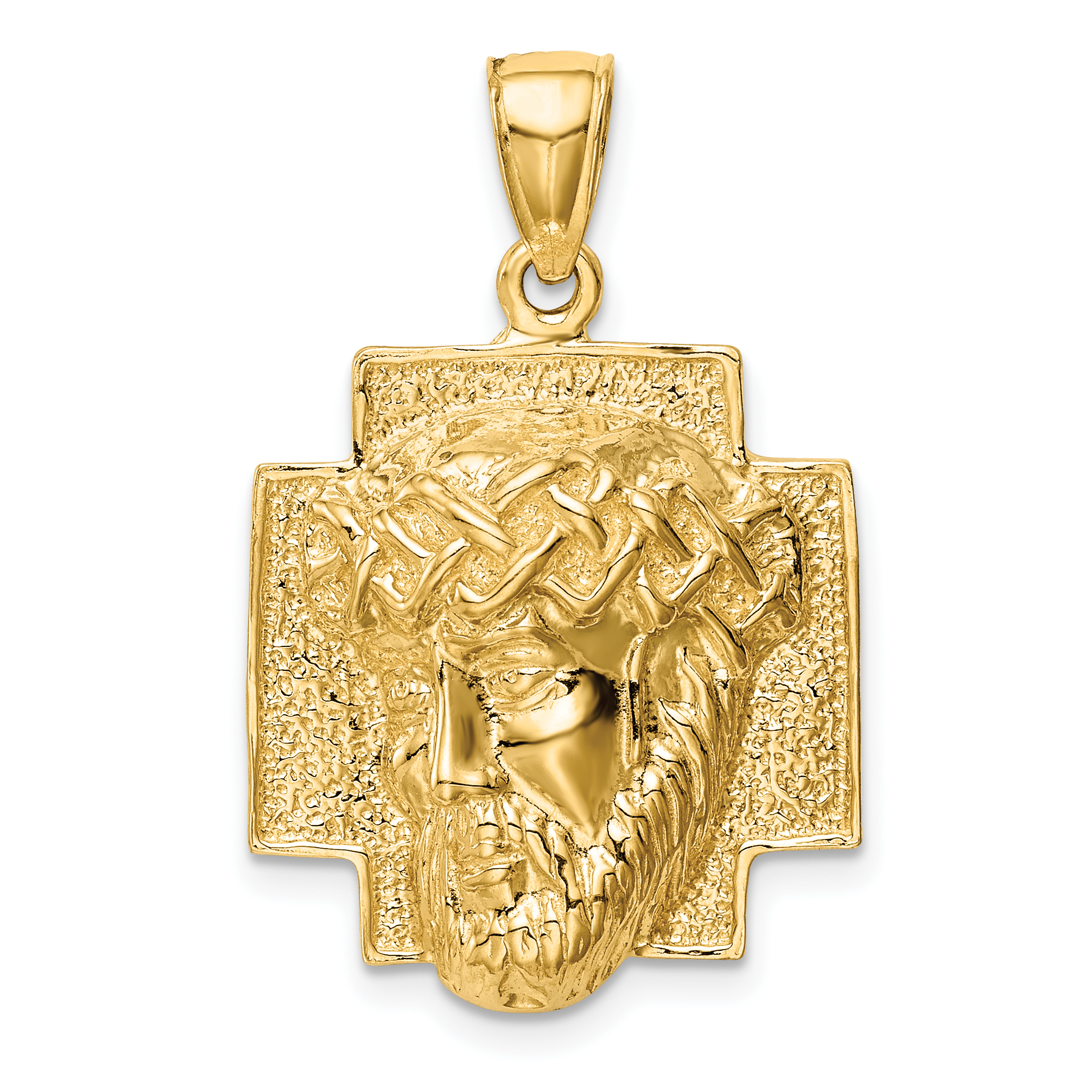10K Gold Polished 2-D Large Jesus Head with Crown Pendant (10K5584)