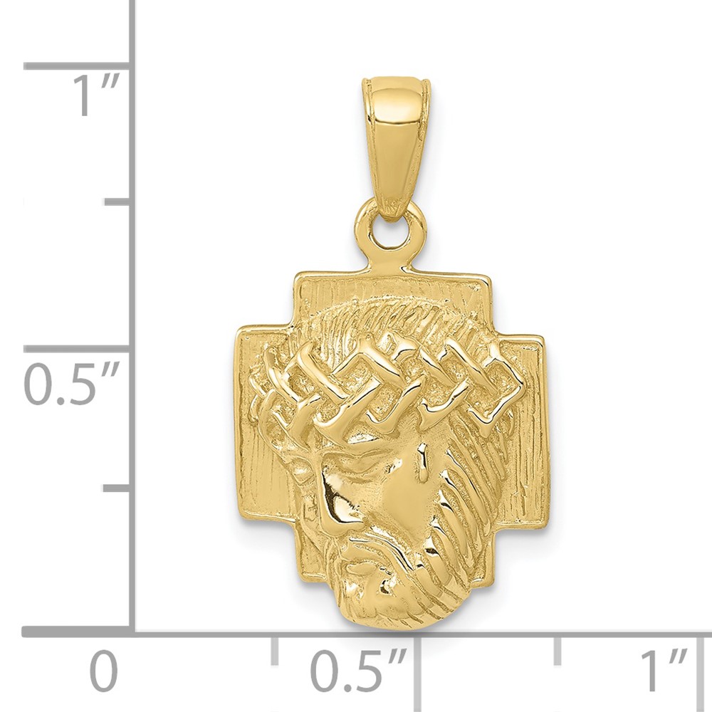 10K Gold Polished 2-D Small Jesus Head with Crown Pendant (10K5585)