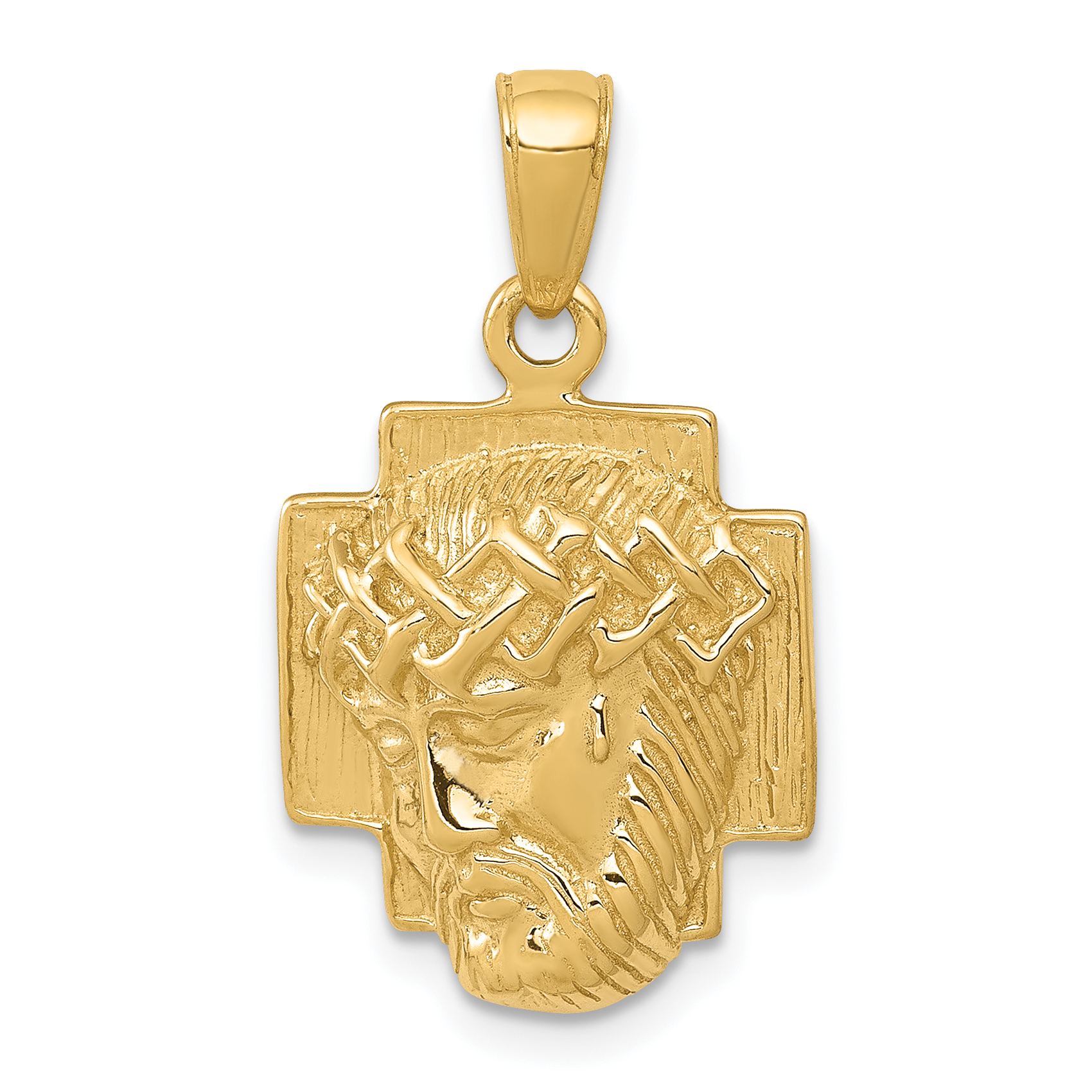10K Gold Polished 2-D Small Jesus Head with Crown Pendant (10K5585)