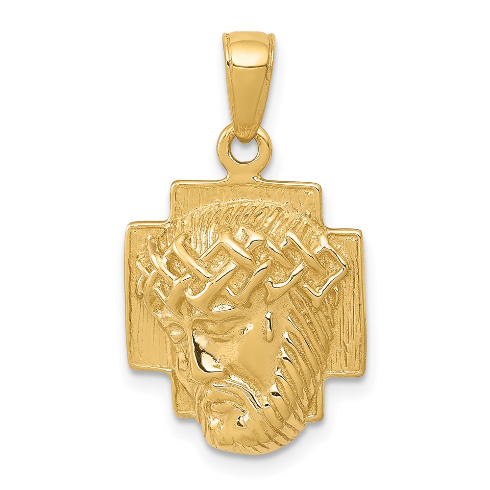 10K Gold Polished 2-D Small Jesus Head with Crown Pendant (10K5585)