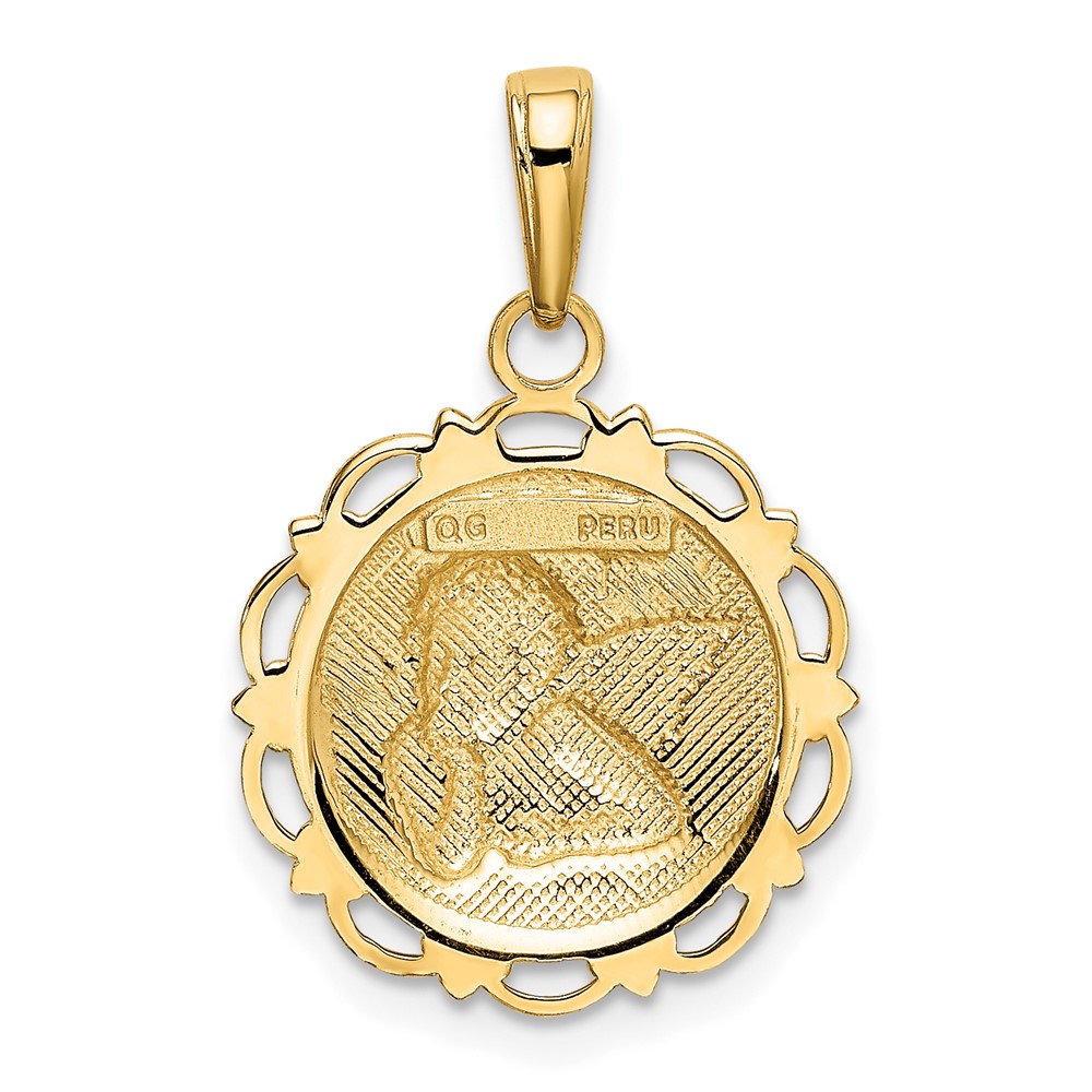 10K Gold Polished Angel/Cherub on Round Scallop Frame Pendant (10K5691)