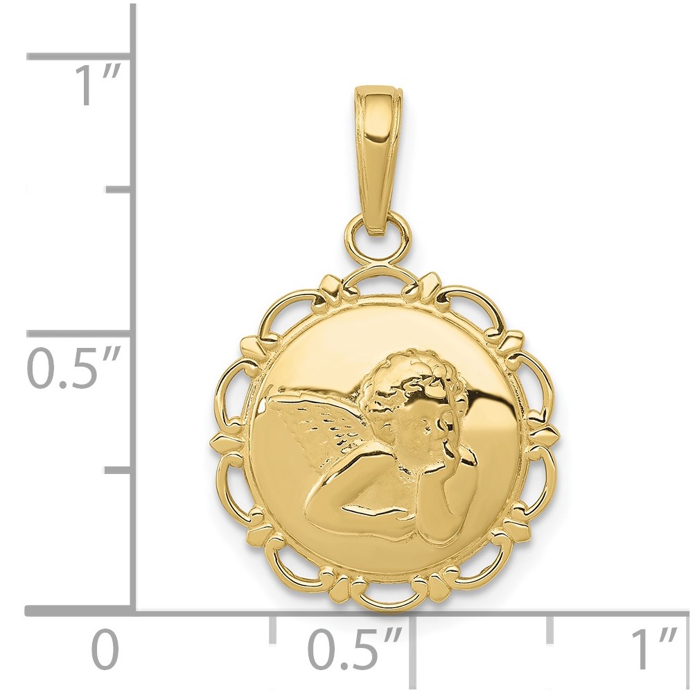 10K Gold Polished Angel/Cherub on Round Scallop Frame Pendant (10K5691)