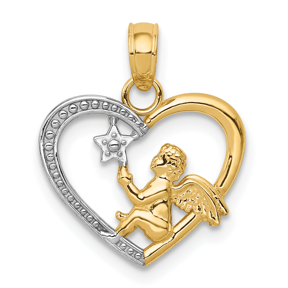 10K w/Rhodium Angel in Heart w/ Star Pendant (10K5693)