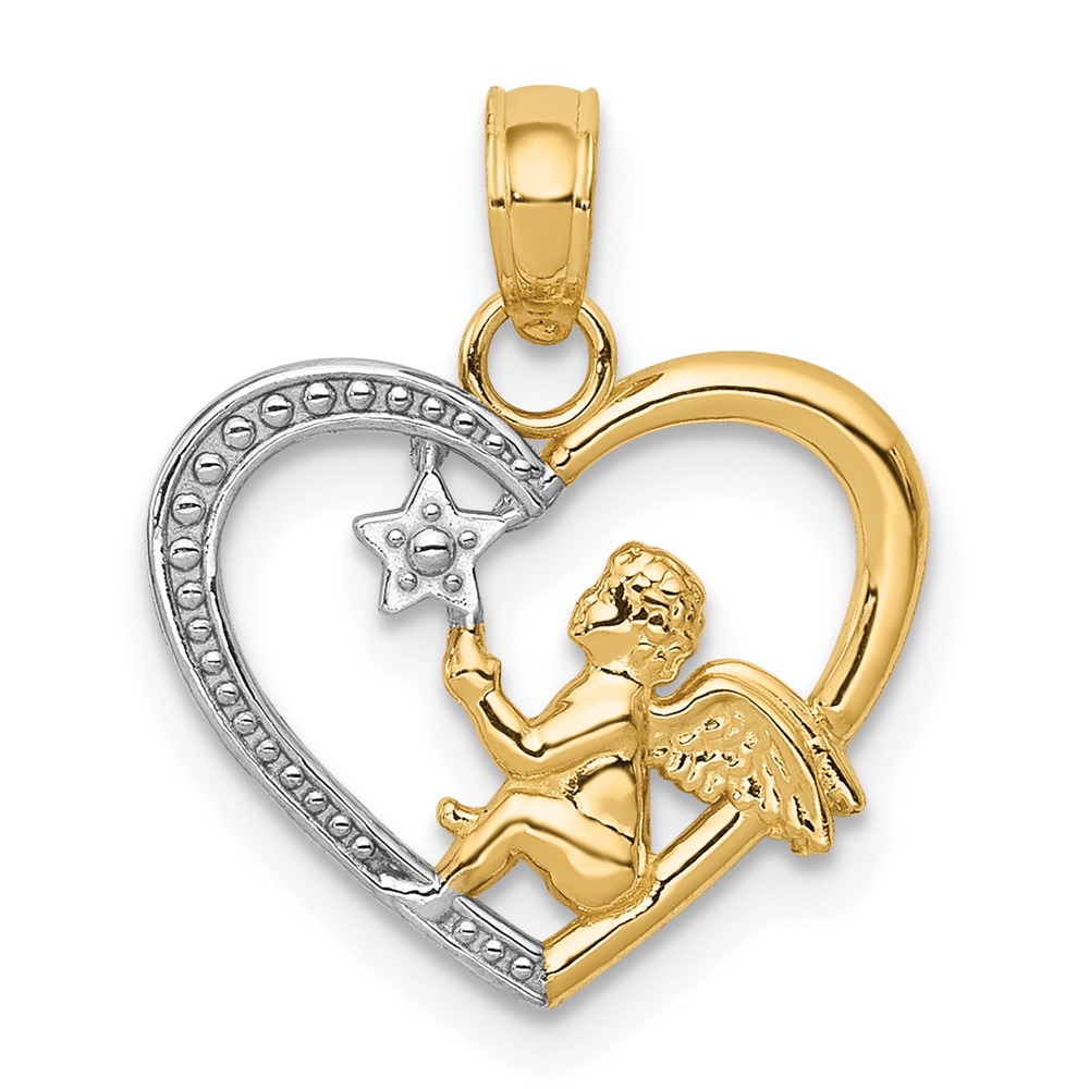 10K w/Rhodium Angel in Heart w/ Star Pendant (10K5693)
