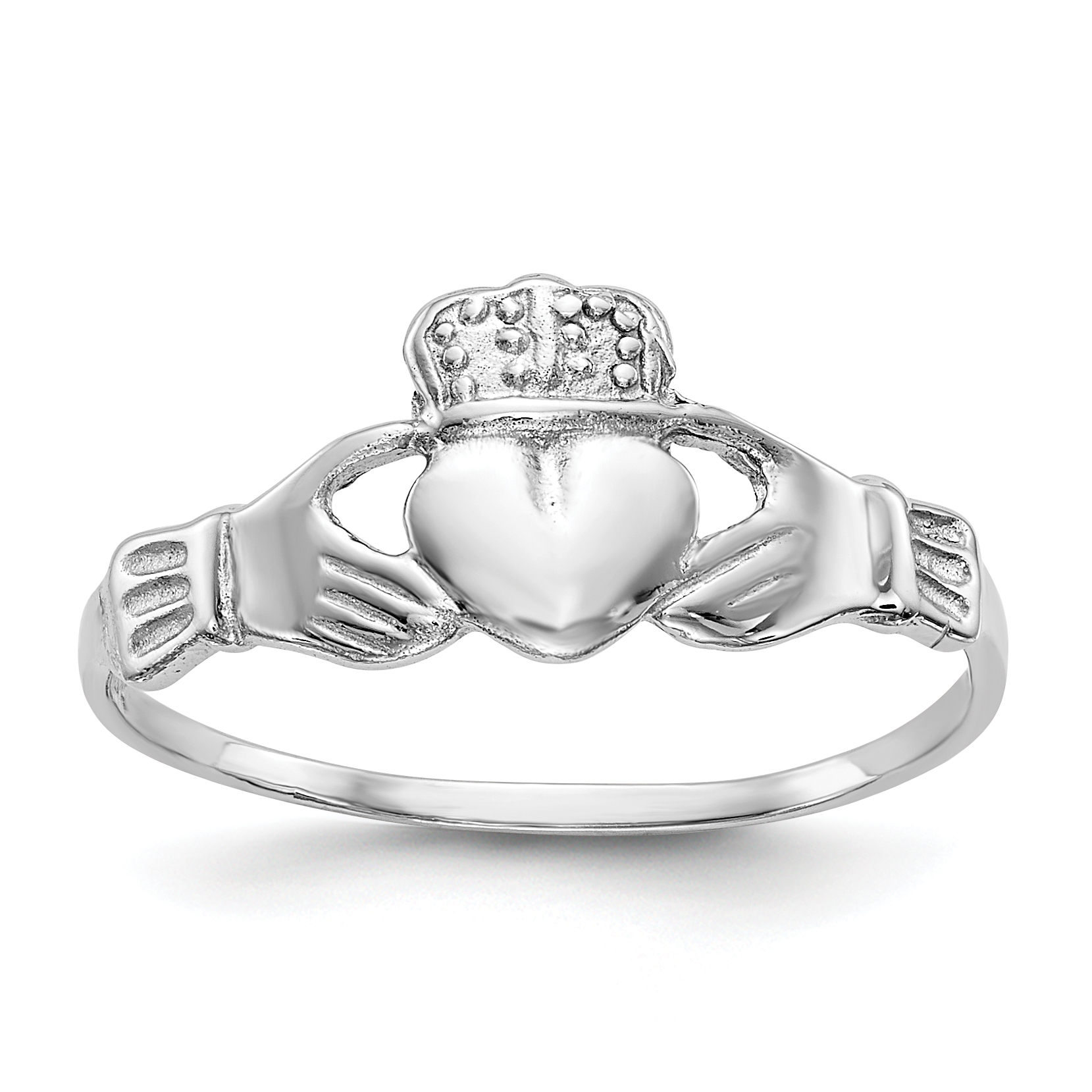 10k White Gold Polished Claddagh Ring (10K573)