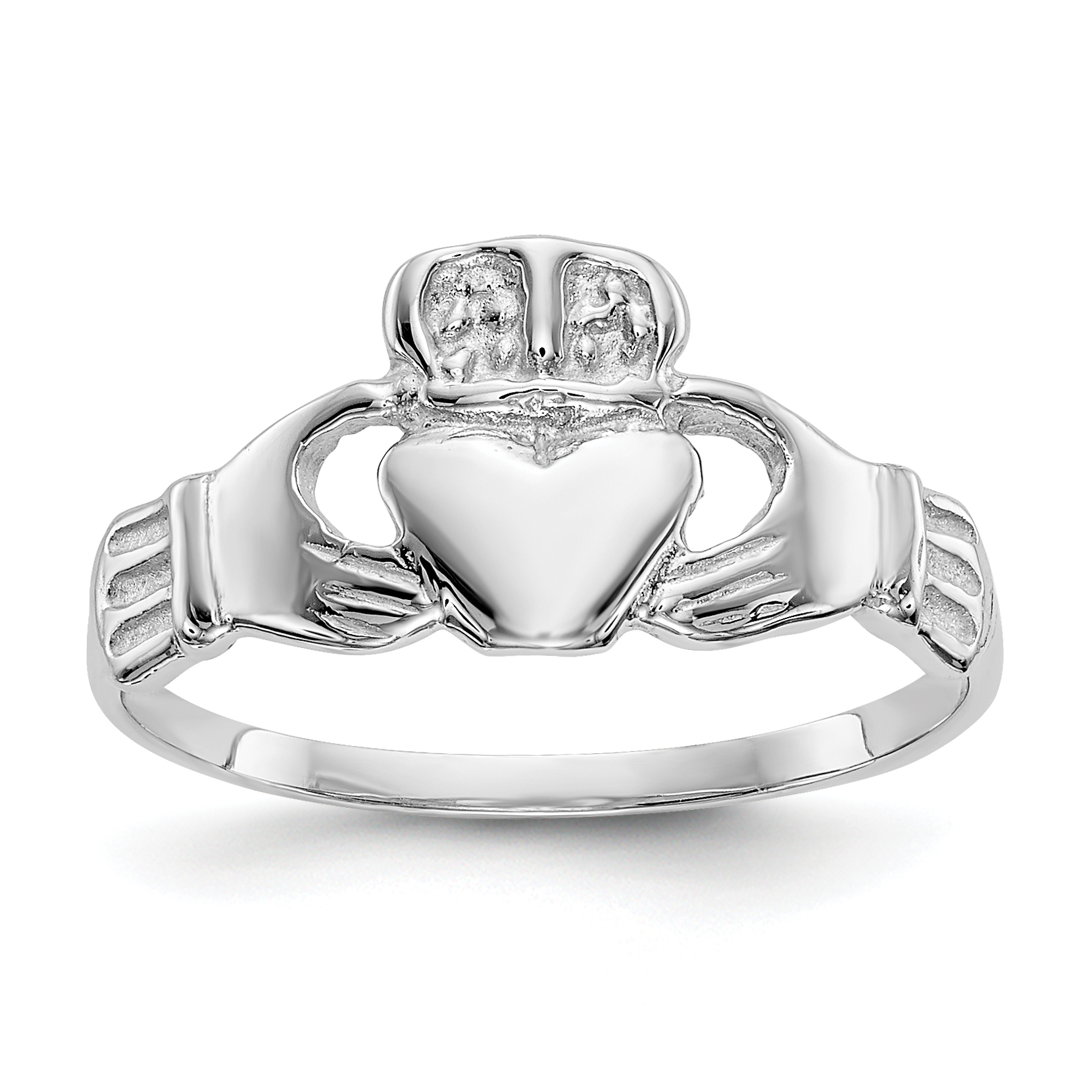 10k White Gold Polished Claddagh Ring (10K574)