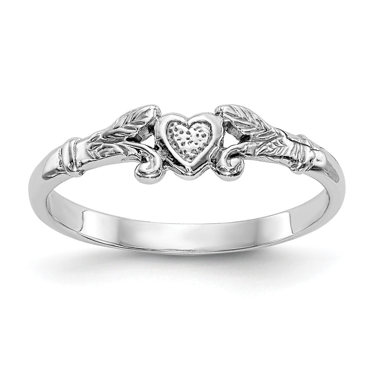 10K White Gold Textured Mini Heart Baby Ring (10K5794)