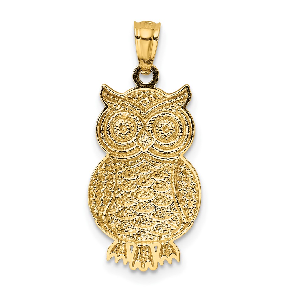 10K & Rhodium Polished & Textured Owl Pendant (10K5978)