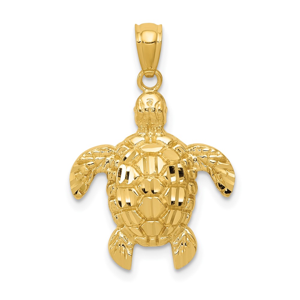 10k Diamond-cut Polished Sea Turtle Pendant (10K6033)