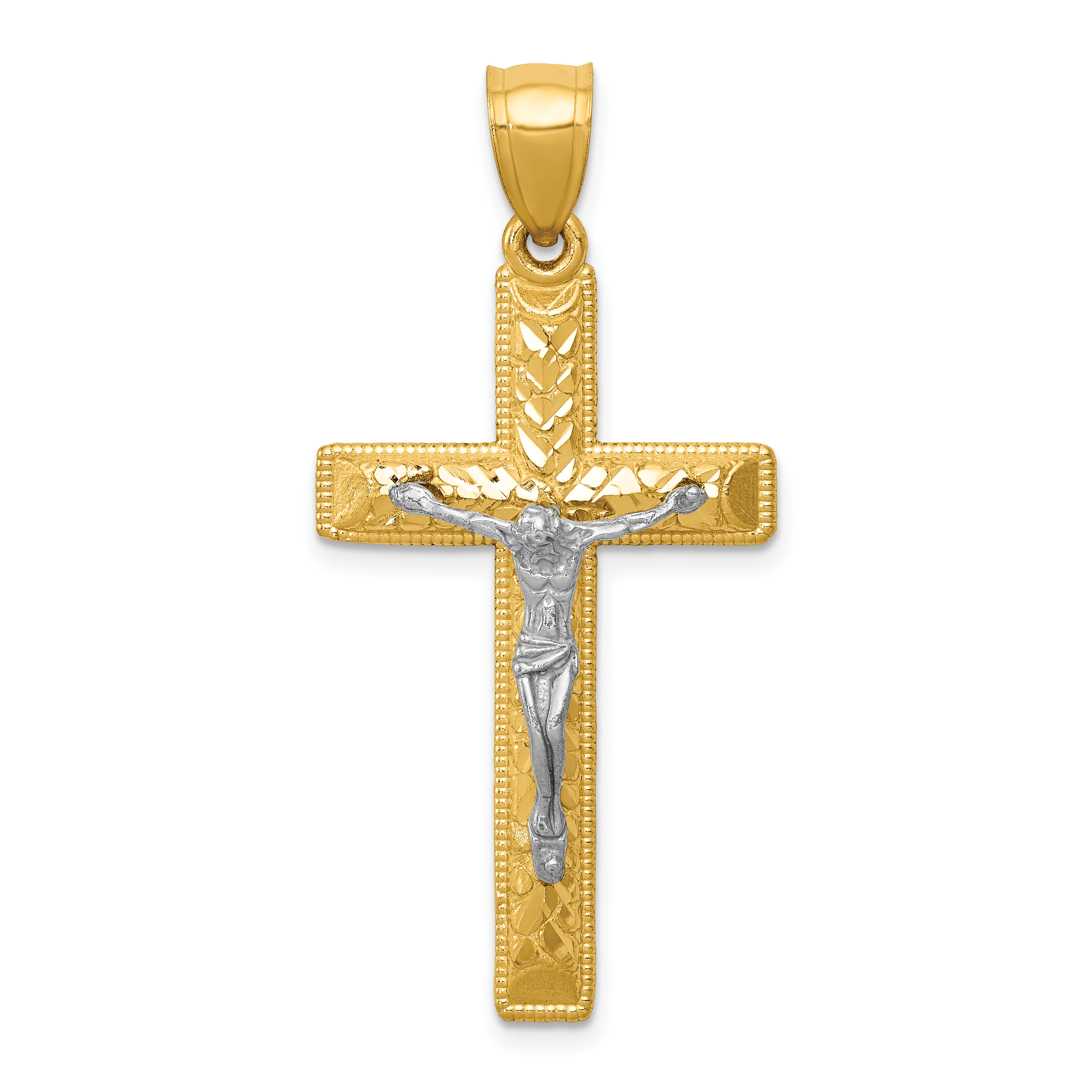 10k Two-tone Diamond Cut Crucifix Pendant (10K6304)