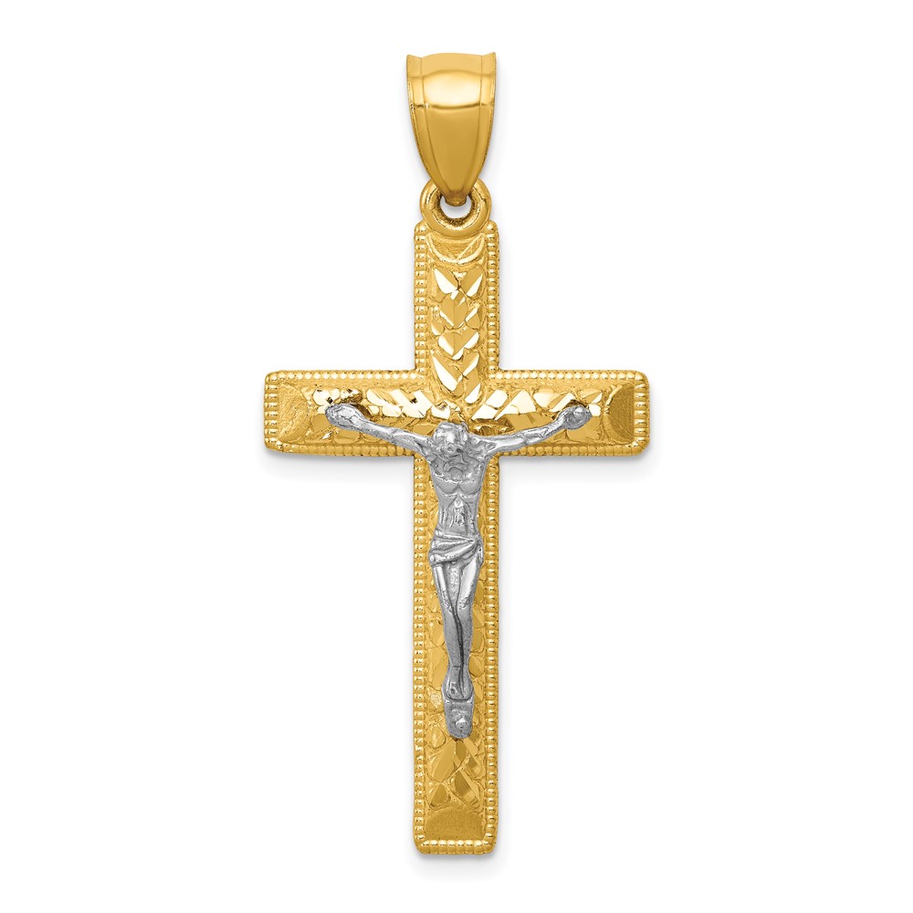10k Two-tone Diamond Cut Crucifix Pendant (10K6304)