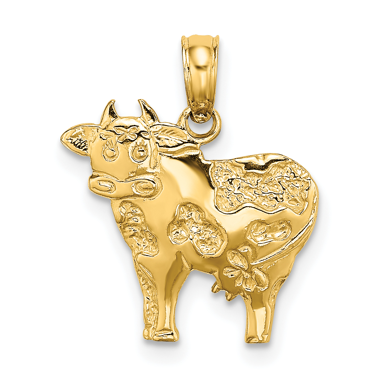 10K 2-D Polished Playful Cow Charm (10K6454)