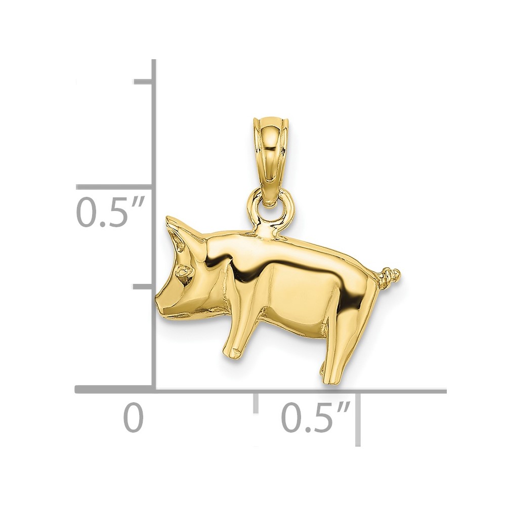 10k 3-D Polished Pig with Curly Tail Charm (10K6465)