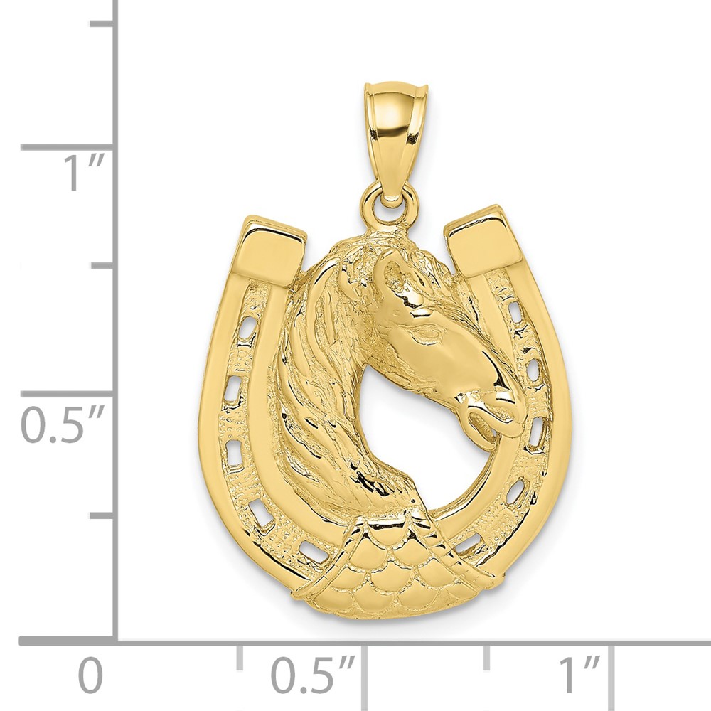 10K Polished and Engraved Horse Head In Shoe Charm (10K6506)