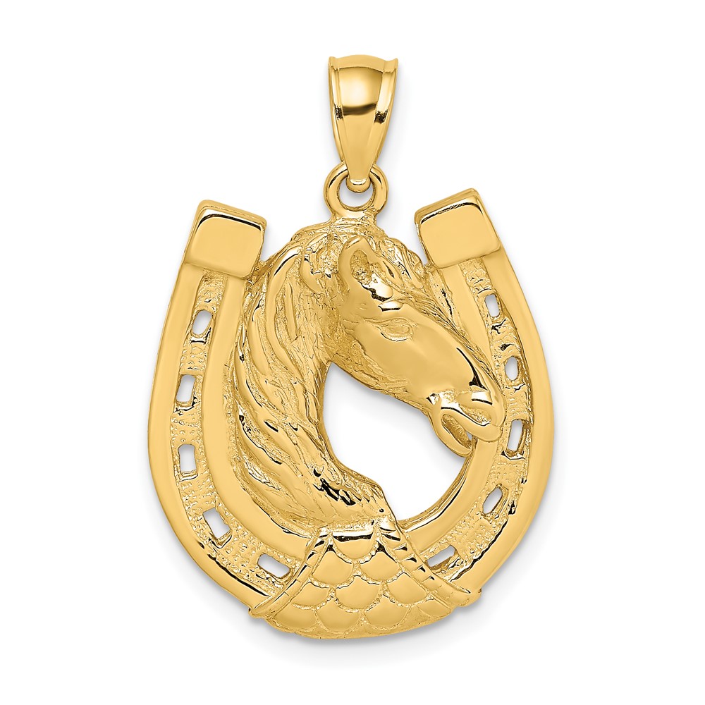 10K Polished and Engraved Horse Head In Shoe Charm (10K6506)