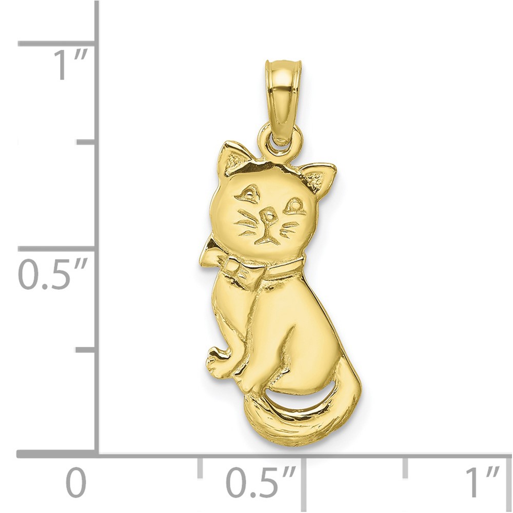 10K 3-D Polished Sitting Cat w/Bow Charm (10K6595)