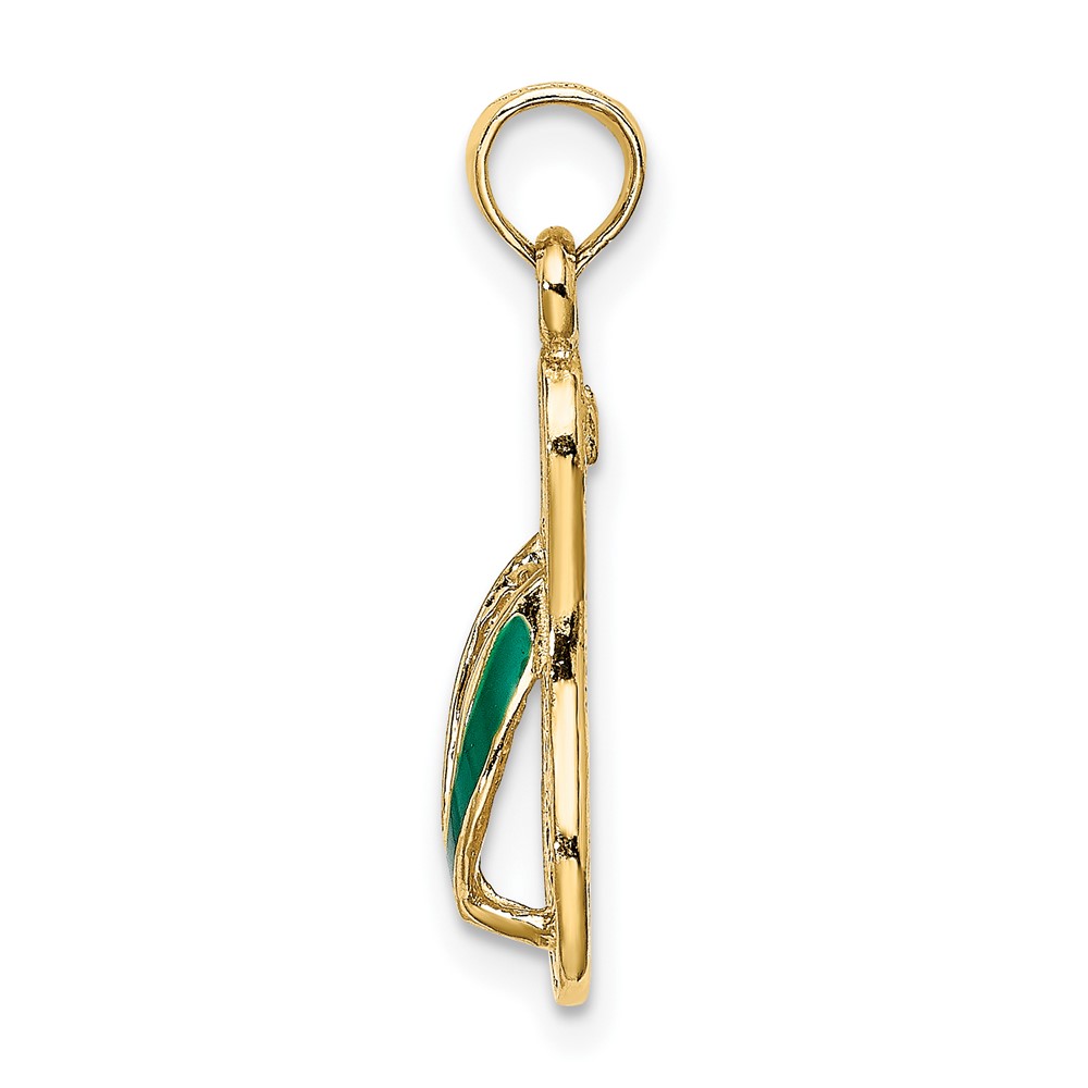 10K 3D W/ Green Enamel Single Flip-Flop Charm (10K6668)
