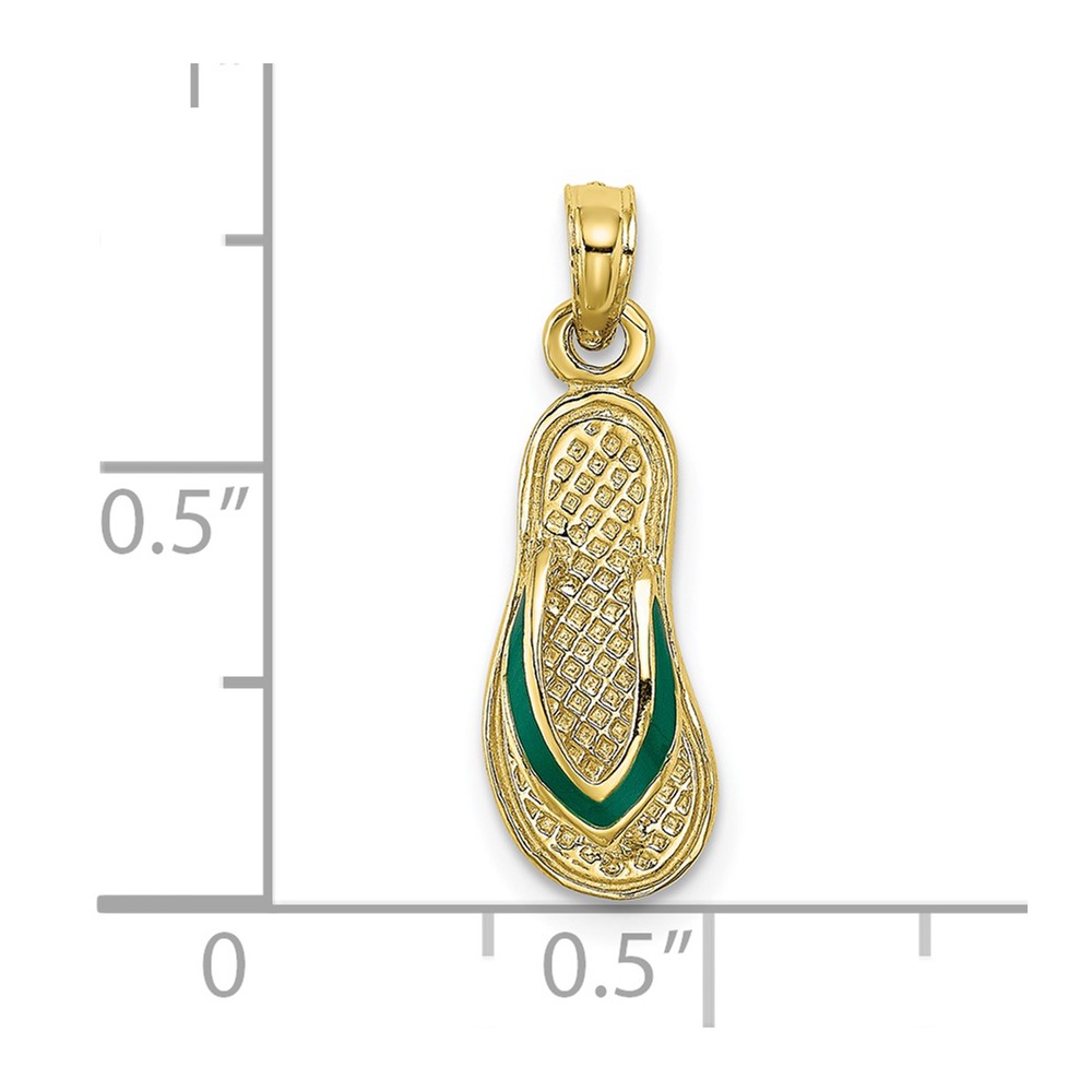 10K 3D W/ Green Enamel Single Flip-Flop Charm (10K6668)