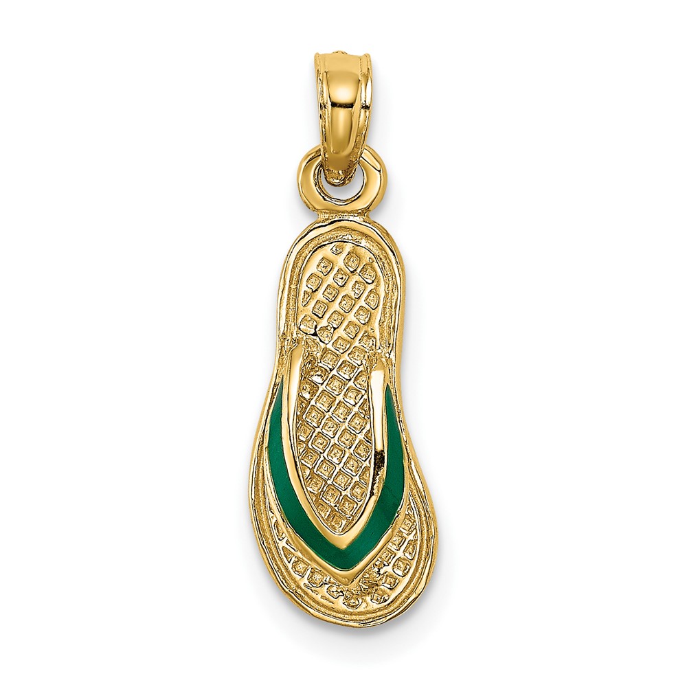 10K 3D W/ Green Enamel Single Flip-Flop Charm (10K6668)