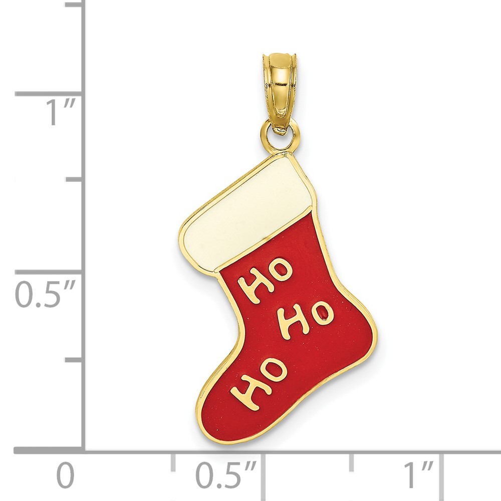 10K Enamel HO HO HO Christmas Stocking Charm (10K6969)