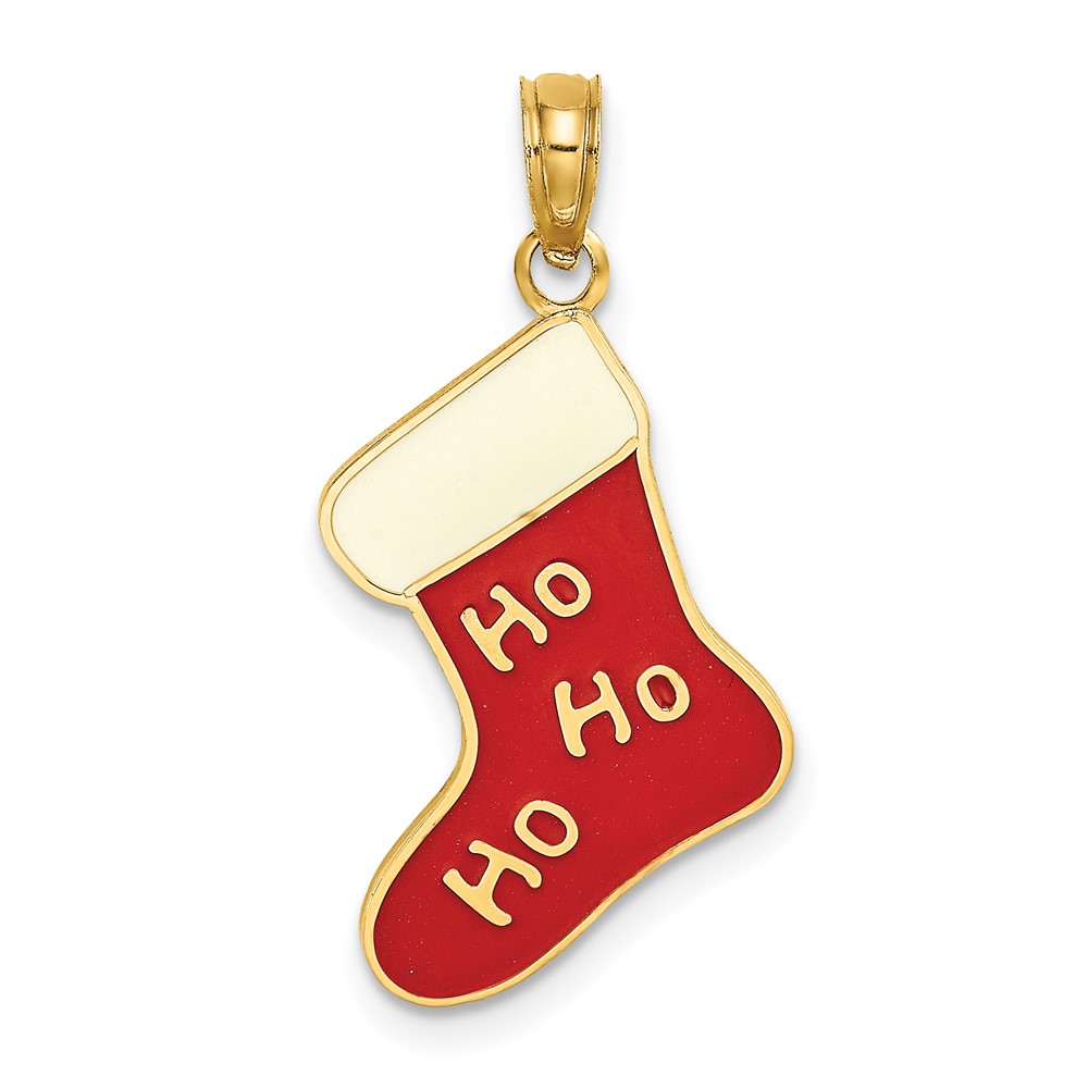 10K Enamel HO HO HO Christmas Stocking Charm (10K6969)