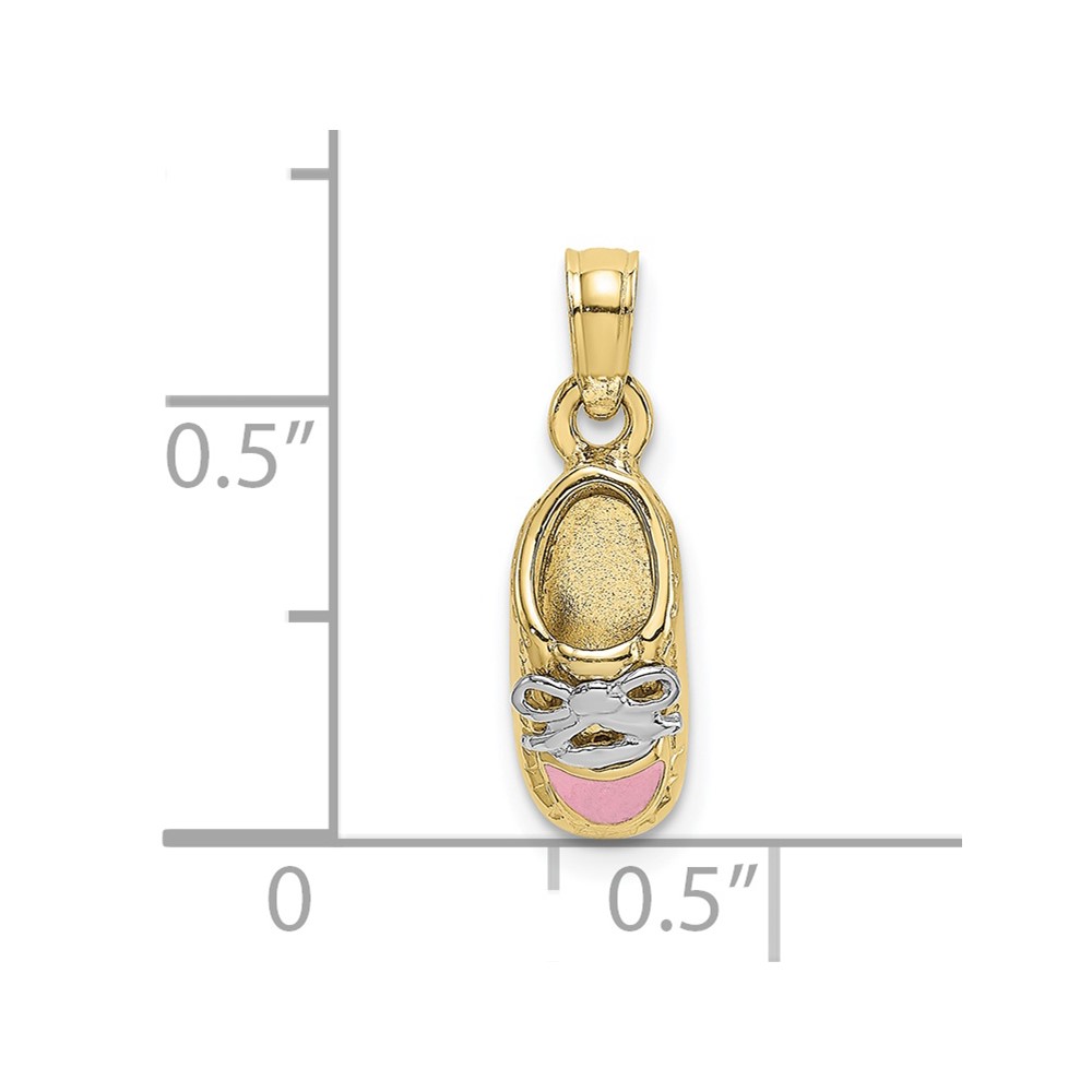 10K w/Rhodium 3-D Pink Enamel Baby Shoe Charm (10K7075)