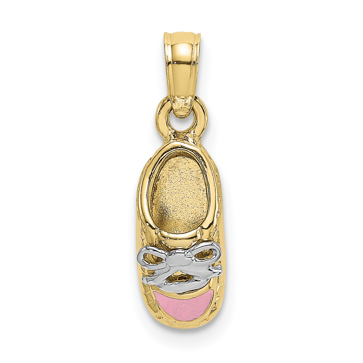 10K w/Rhodium 3-D Pink Enamel Baby Shoe Charm (10K7075)