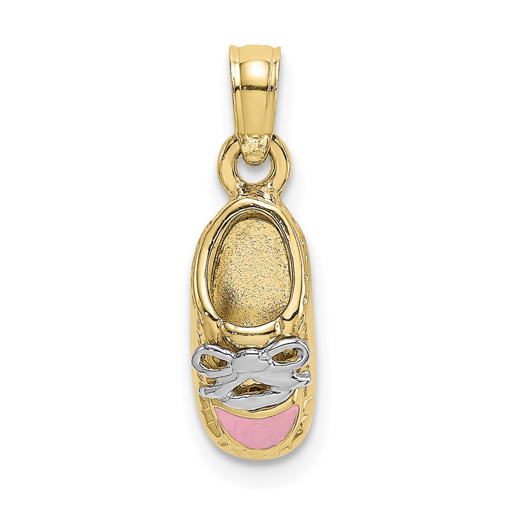 10K w/Rhodium 3-D Pink Enamel Baby Shoe Charm (10K7075)