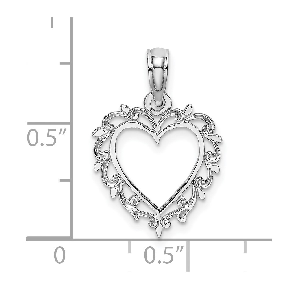 10K White Gold Heart w/ Lace Trim Charm (10K7099W)