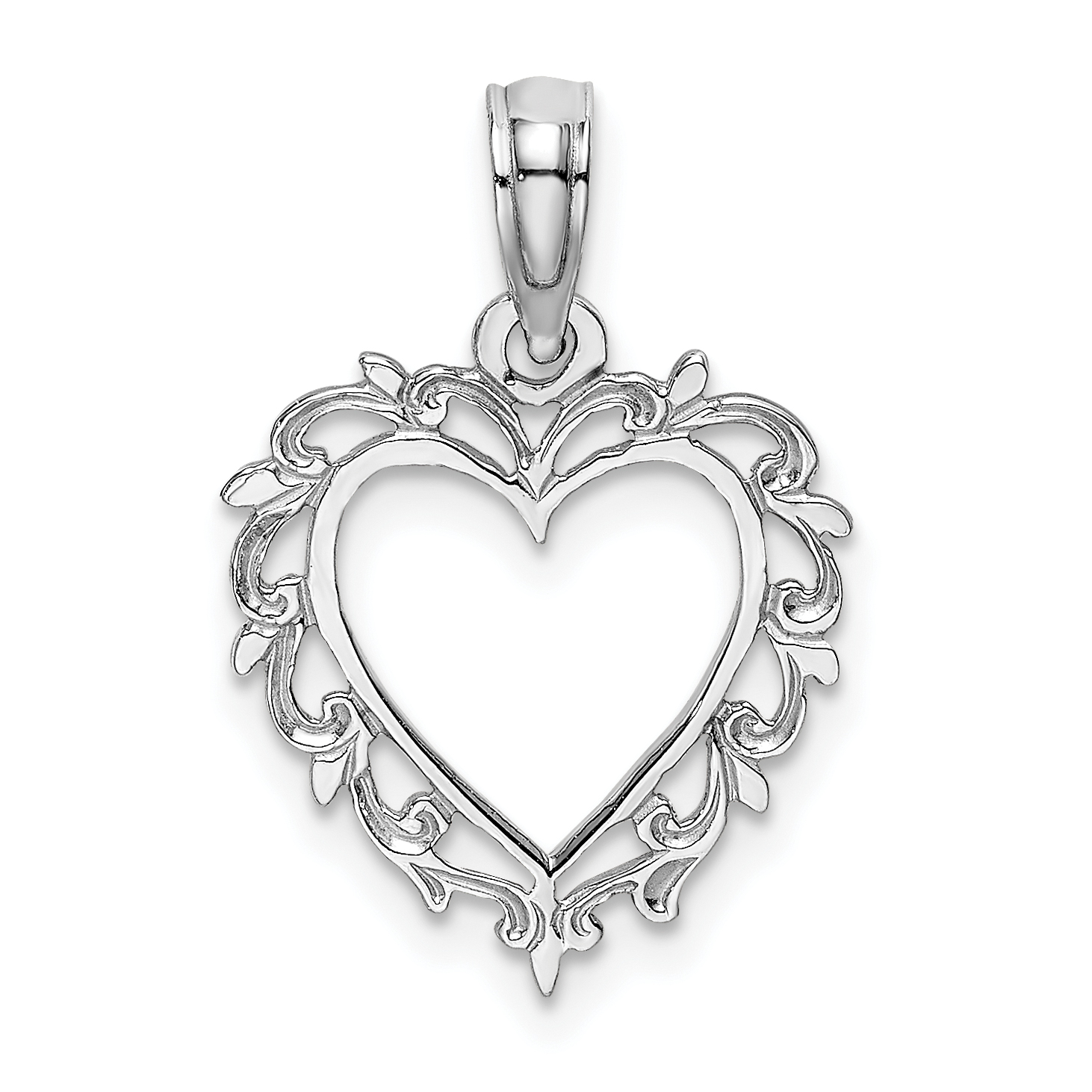 10K White Gold Heart w/ Lace Trim Charm (10K7099W)