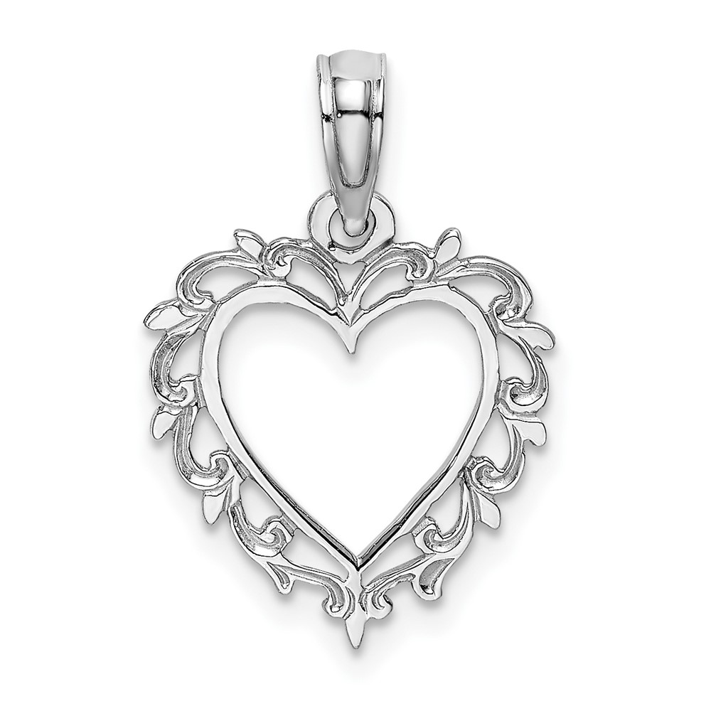 10K White Gold Heart w/ Lace Trim Charm (10K7099W)