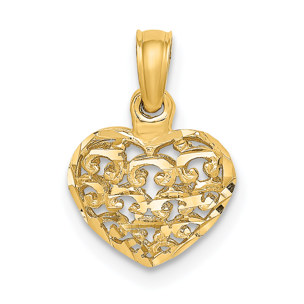 10K 3-D and D/C Mini Puffed Heart Charm (10K7130)