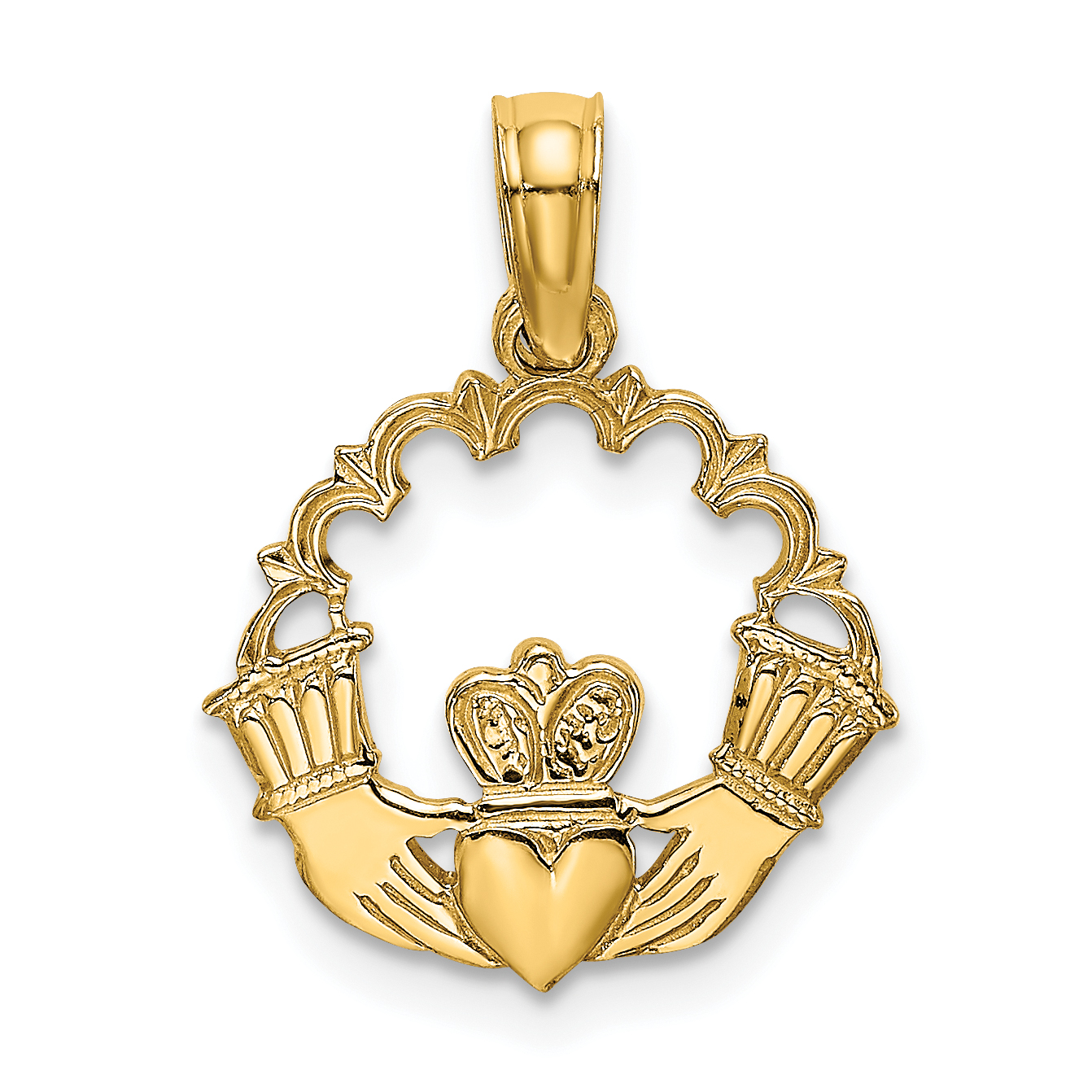 10K Engraved Claddagh In Scallop Circle Charm (10K7164)
