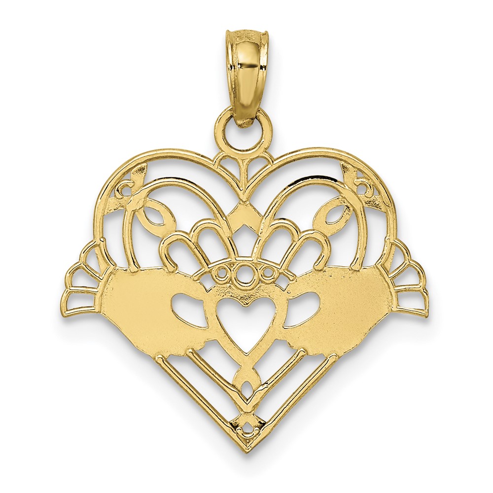 10K Polished and Beaded Claddagh In Heart Charm (10K7191)