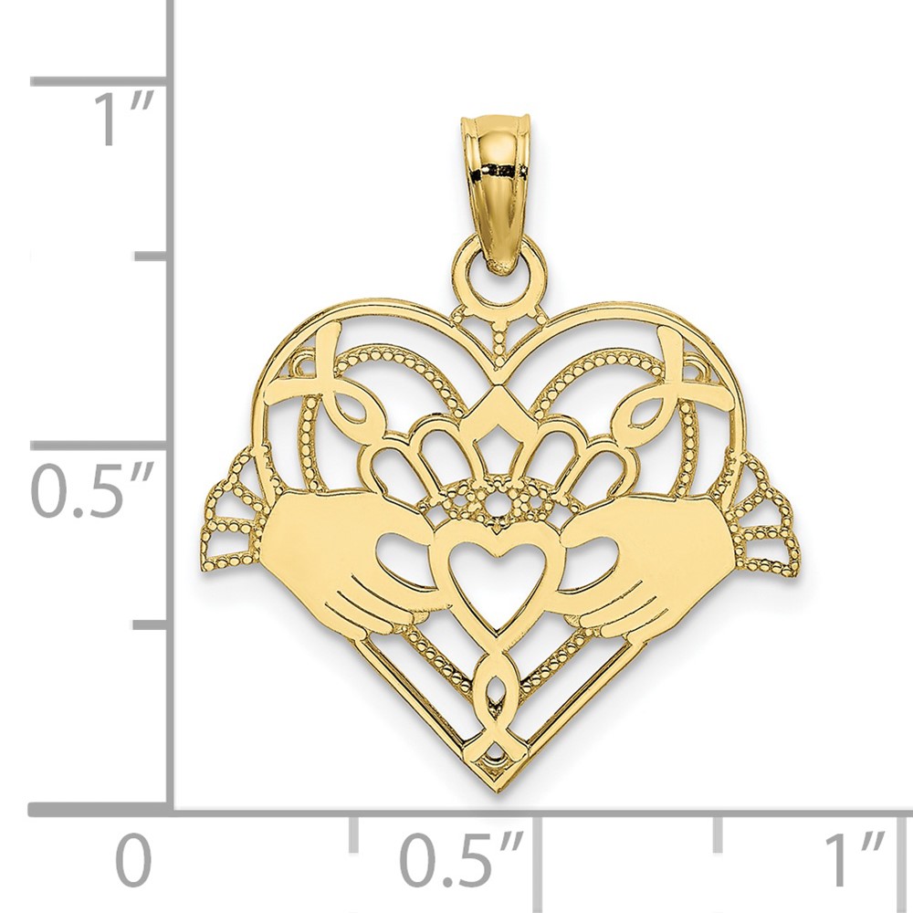 10K Polished and Beaded Claddagh In Heart Charm (10K7191)
