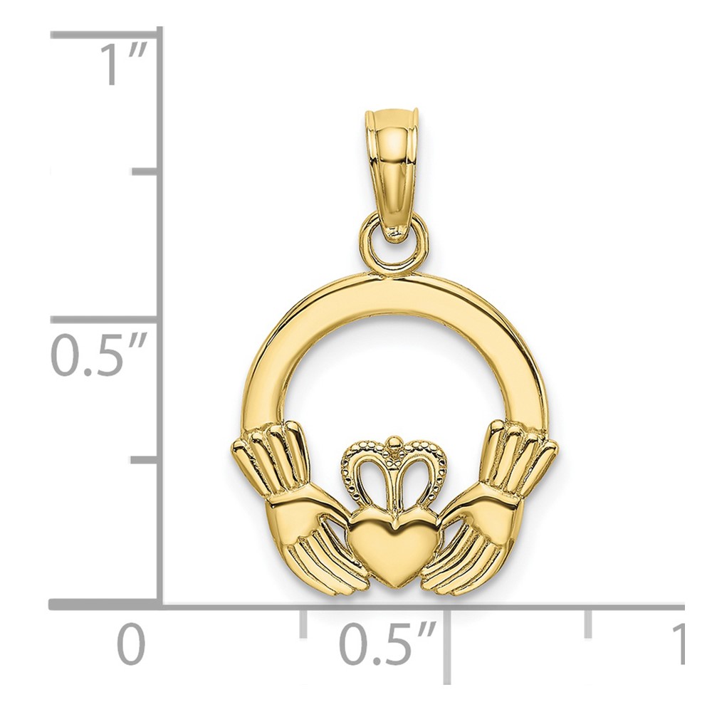 10K Polished Textured Round Claddagh Charm (10K7237)