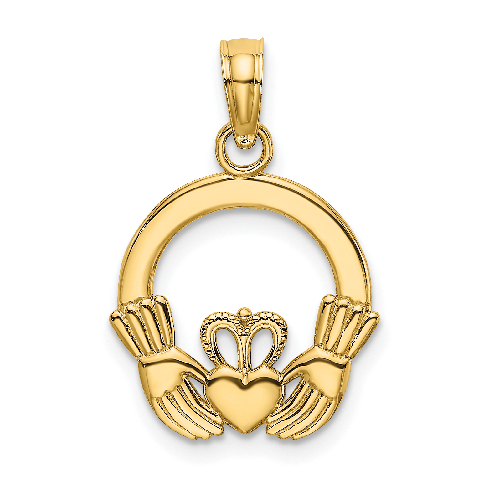 10K Polished Textured Round Claddagh Charm (10K7237)