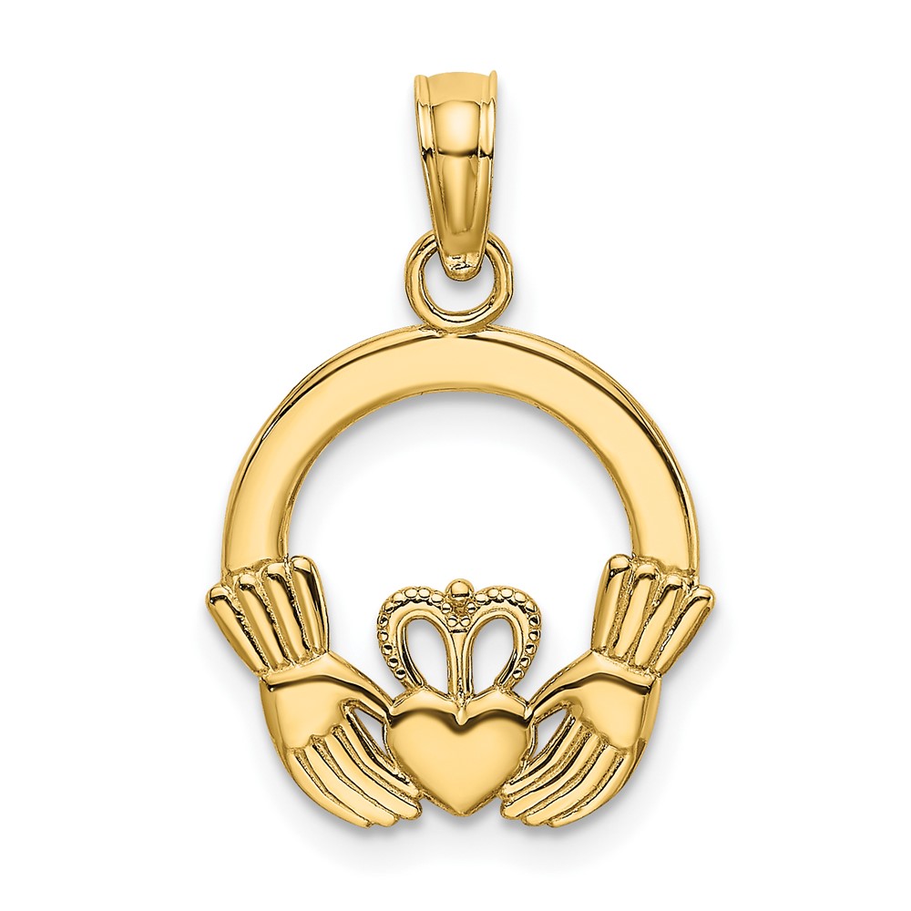 10K Polished Textured Round Claddagh Charm (10K7237)