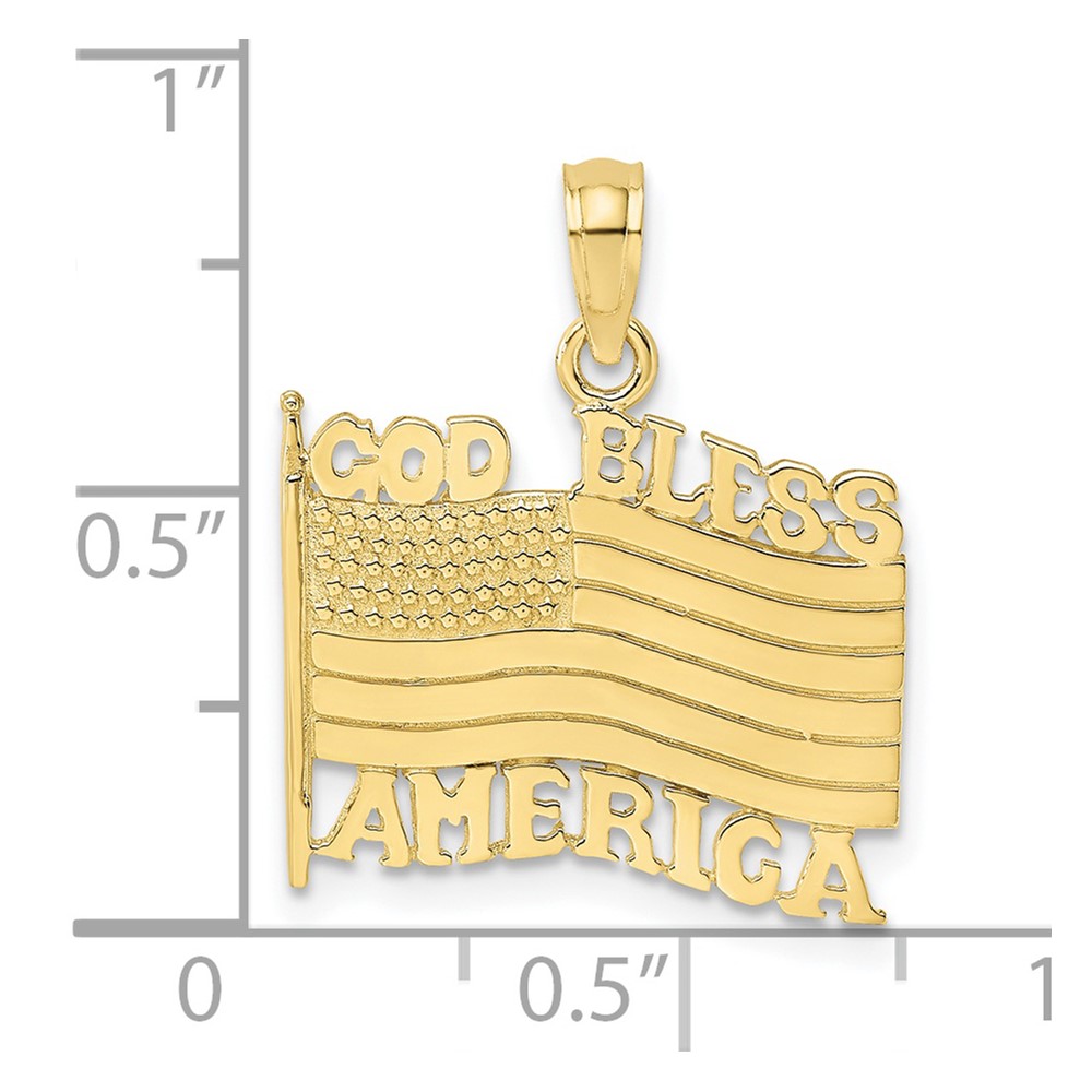 10K Polished Textured God Bless America w/ Flag Charm (10K7259)
