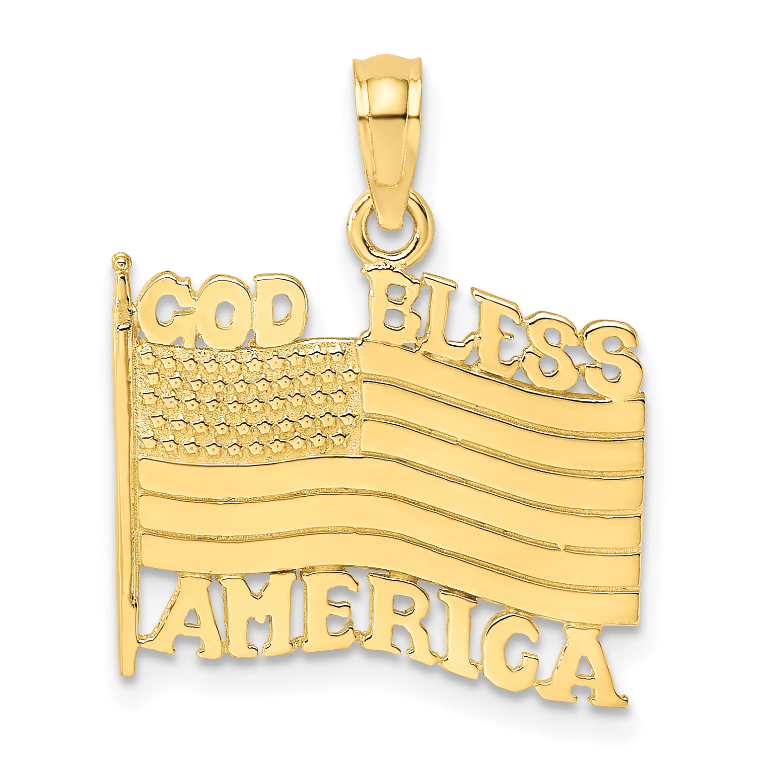 10K Polished Textured God Bless America w/ Flag Charm (10K7259)