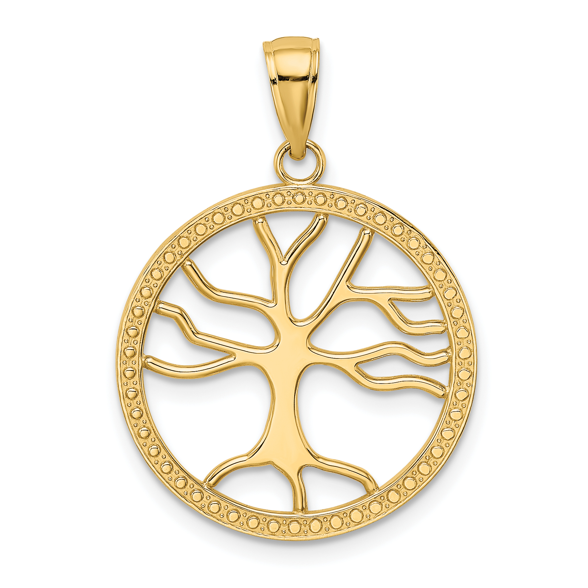 10K Large Tree Of Life In Round Frame Charm (10K7341)