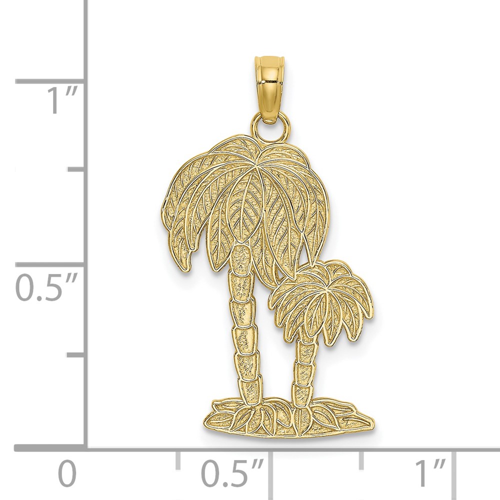 10K 2-D Textured Double Palm Trees Charm (10K7406)
