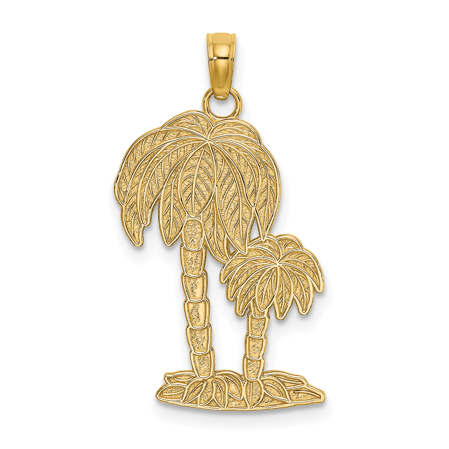 10K 2-D Textured Double Palm Trees Charm (10K7406)
