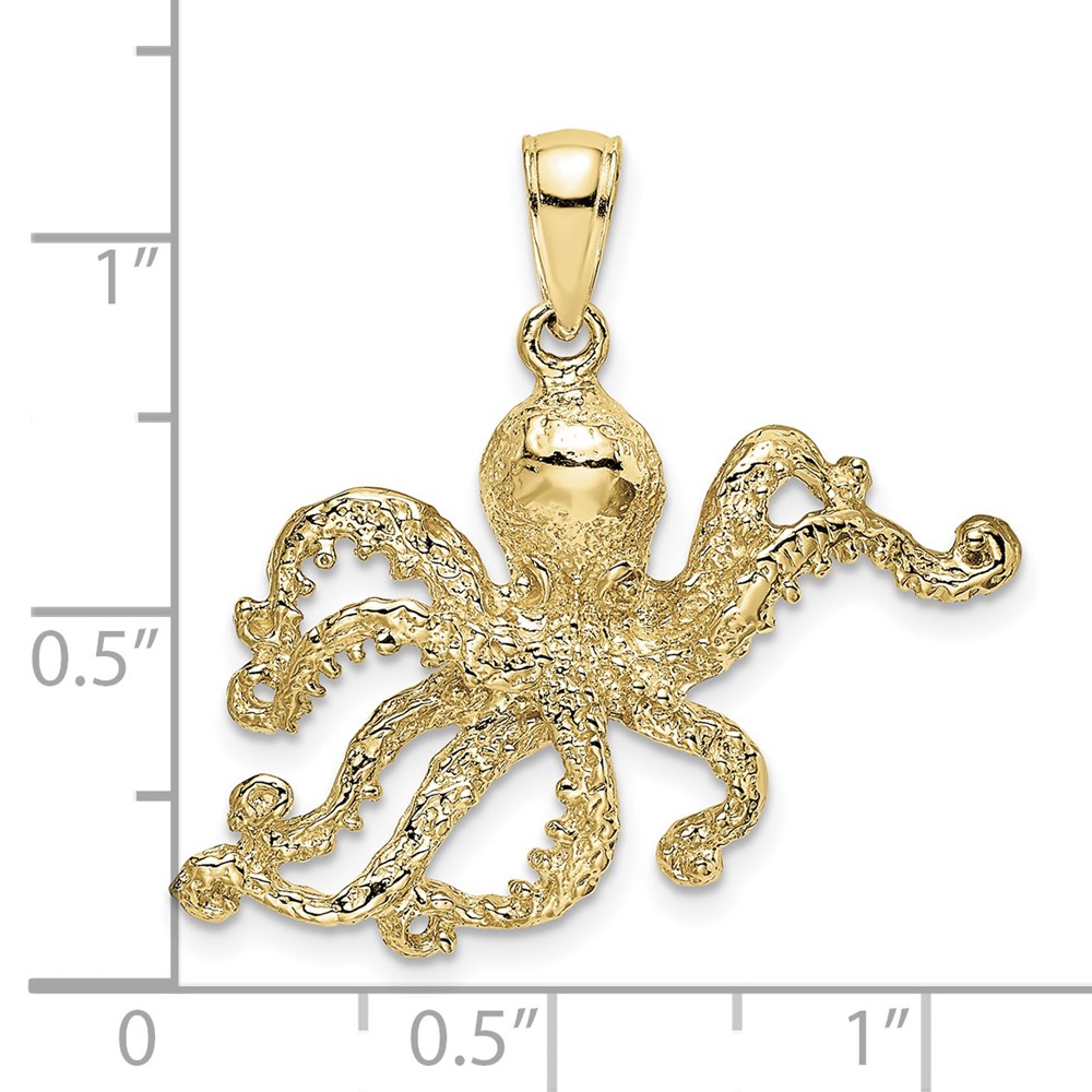 10K 2-D and Textured Octopus Charm (10K7431)
