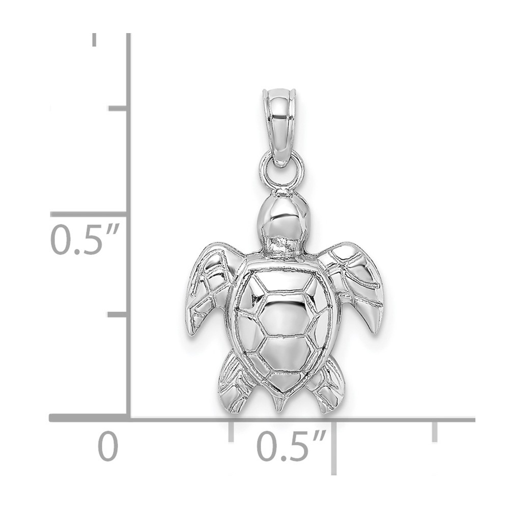 10K White Gold 2-D Textured Sea Turtle Charm (10K7662W)